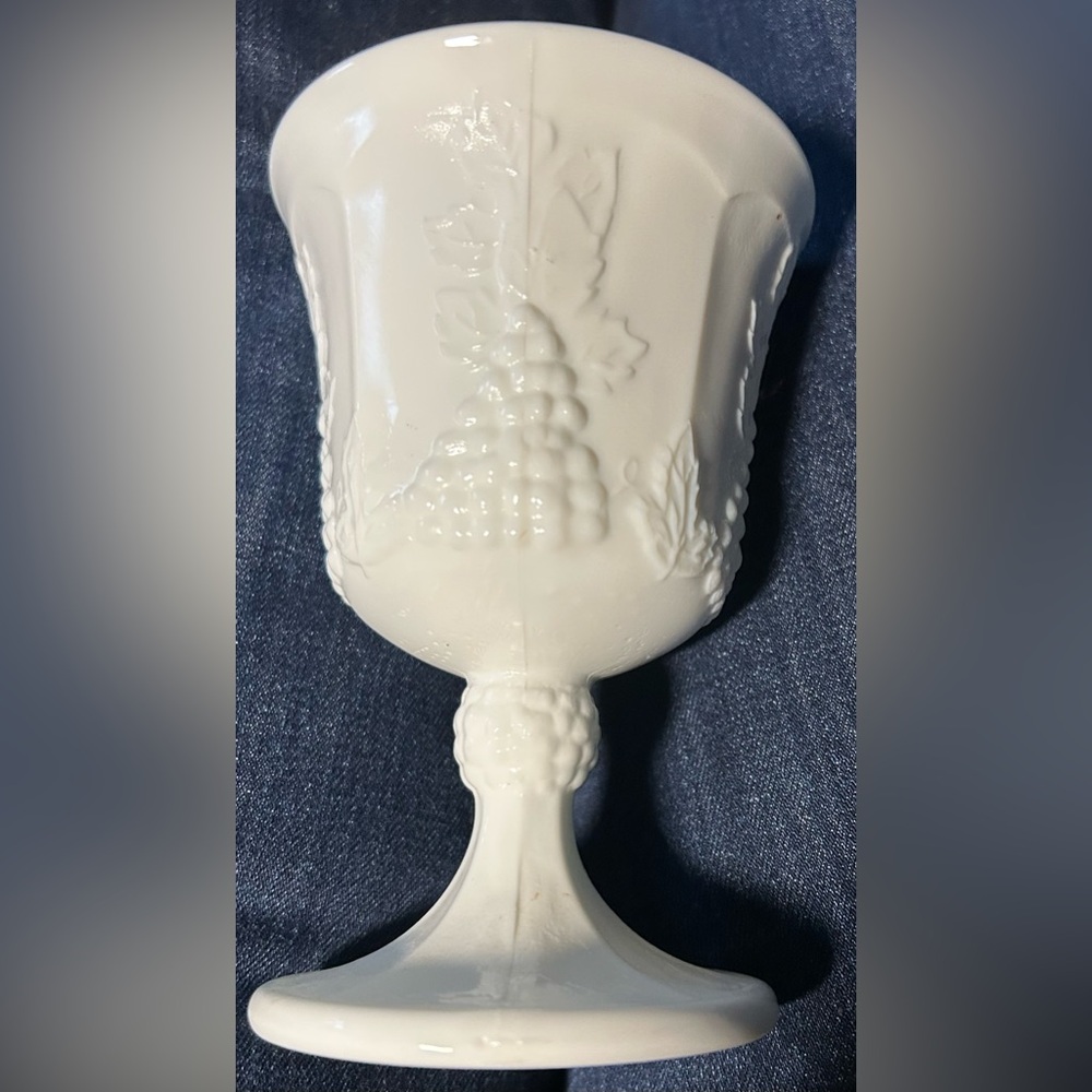 Vintage Indiana Glass Colony Harvest Pattern, White Embossed Goblet